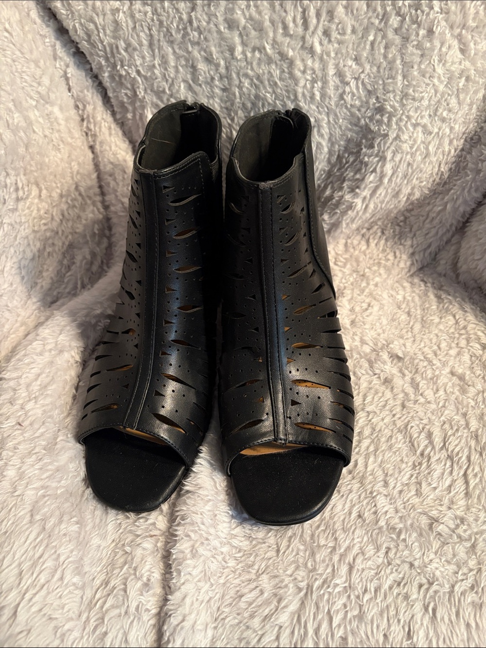 Women's Black Cutout Peep-Toe Ankle Boots